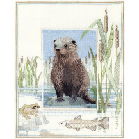 Bothy Threads kruissteekset "Animal World - Otter", 26.9x34.2cm, dwwil6, telpatroon