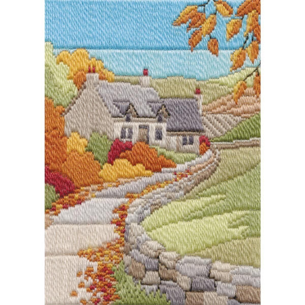 Set punto lungo Bothy Threads "Seasons - Autumn Cottage", 24x17cm, dw14mls11, schema di conteggio