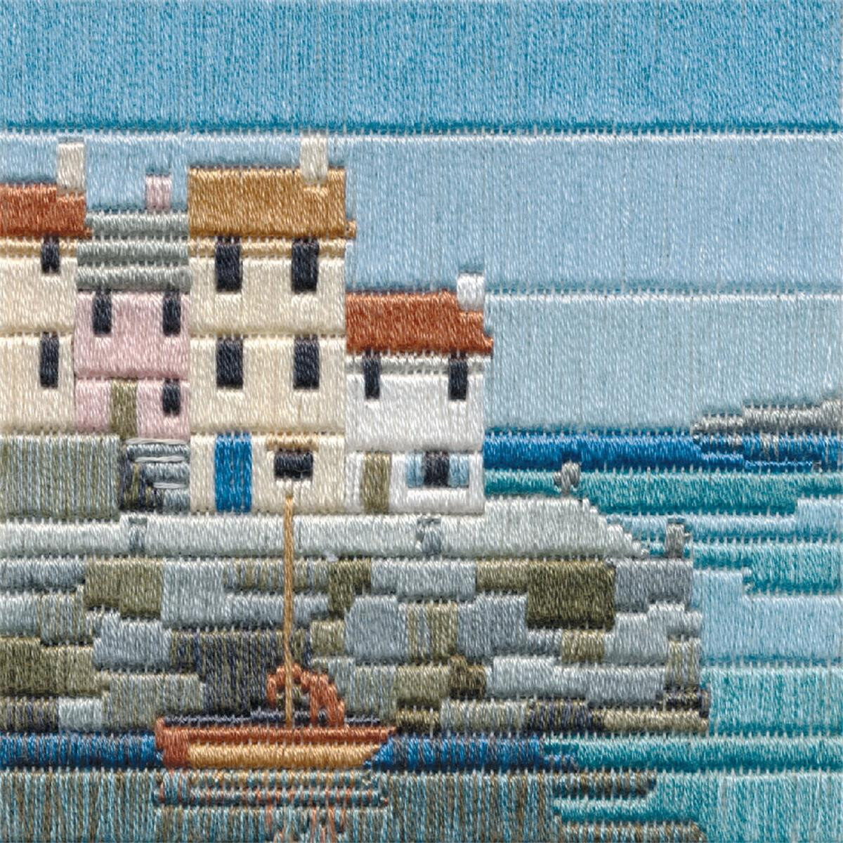 A detailed Bothy Threads embroidery pack shows a seaside...