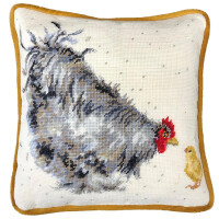 Set di cuscini da ricamo Bothy Threads "Mother Hen Tapestry", 14inchessquare, thd50, disegno di ricamo prestampato