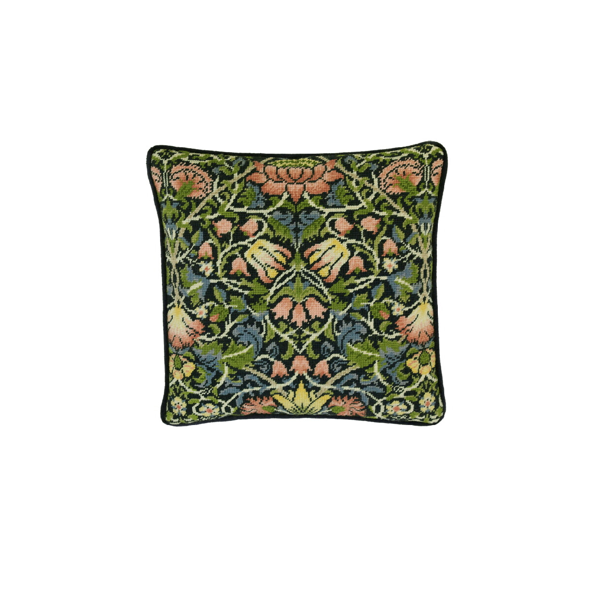 Square decorative cushion with an intricate floral...