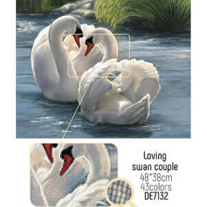 CdA diamond mosaic kit "Loving swan couple", 48x38cm, DIY