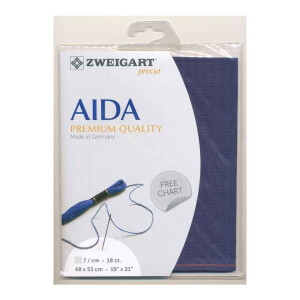 AIDA Zweigart Precute 18 ct. Fein-Aida 3793 color 589 dark blue, fabric for cross stitch 48x53cm