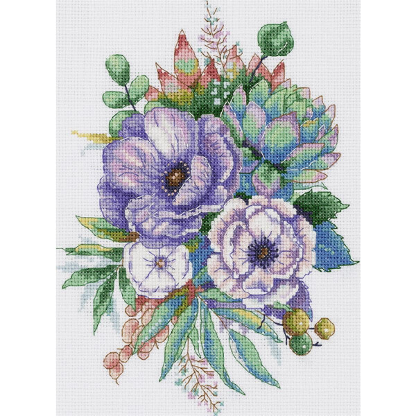 Panna counted cross stitch kit "Anemones and Succulents", 18x23cm, DIY