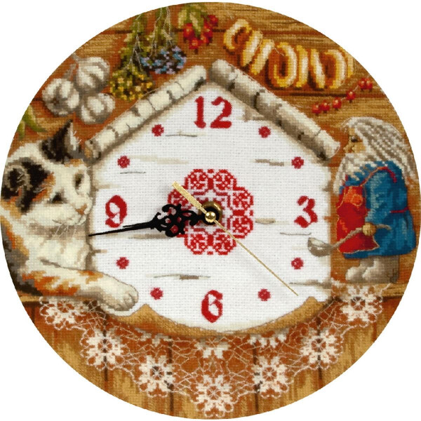 Panna Set de points de croix Horloge murale "Esprit de la maison", modèle à compter, 24x24cm