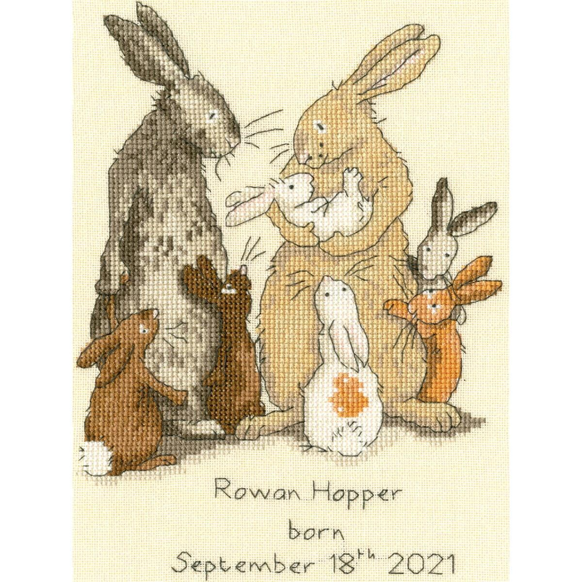 An embroidered embroidery pack of a rabbit family...