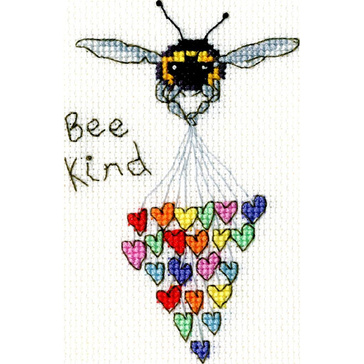 Bothy Threads embroidery pack of a bee with the text Bee...