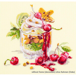 Magic Needle Juego de punto de cruz "Cherry dessert", dibujo numerado, 17 x 17cm