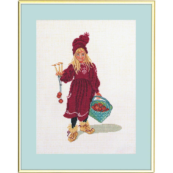 Eva Rosenstand counted cross stitch kit "Girl with applebasket", 25x35cm, DIY