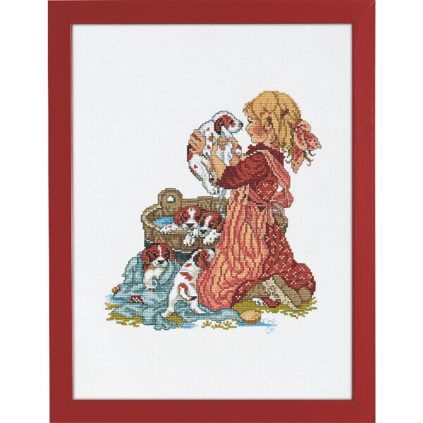 Eva Rosenstand kruissteekset "Meisje met puppy", telpatroon, 30x40cm