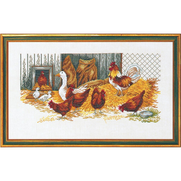 Eva Rosenstand counted cross stitch kit "Fowls and goose", 30x50cm, DIY