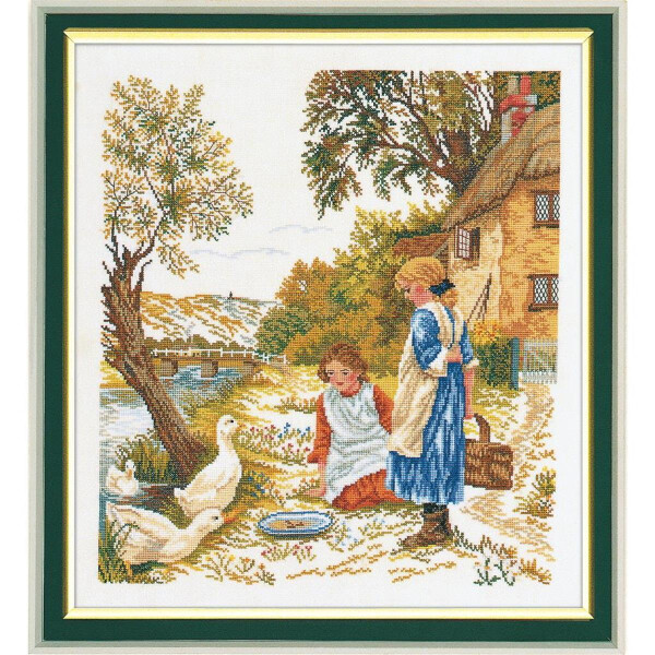 Eva Rosenstand counted cross stitch kit "Girls and geese", 40x50cm, DIY