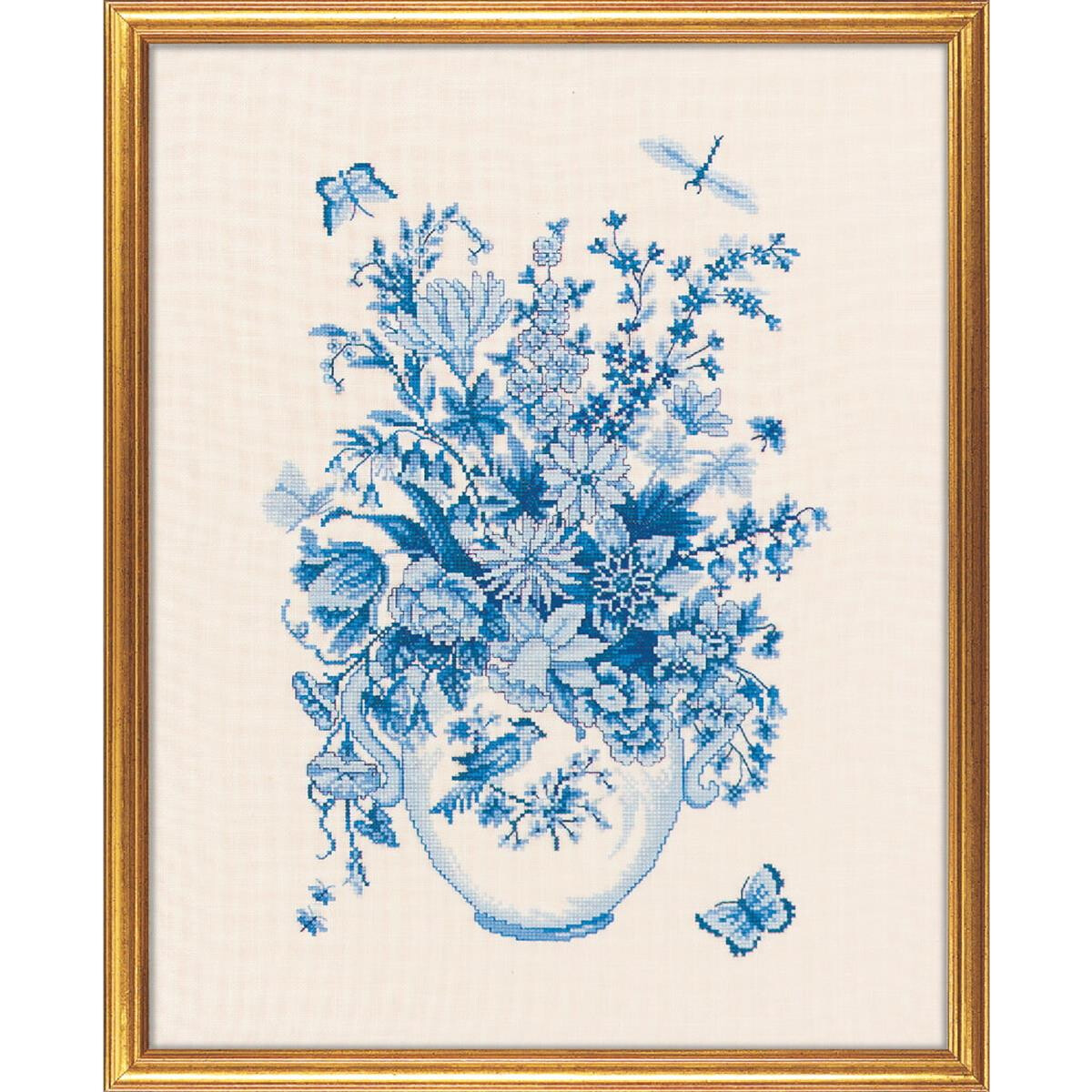 Eva Rosenstand kruissteekset "Blauwe bloemen...