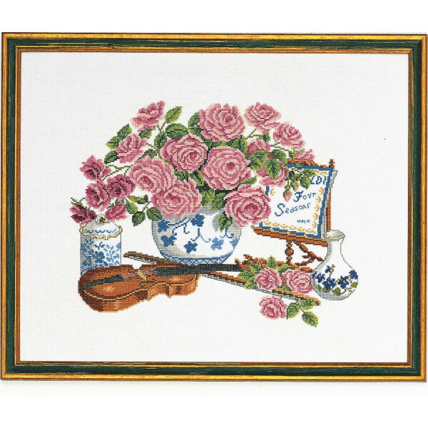 Eva Rosenstand counted cross stitch kit "Roses and fiddle", 40x50cm, DIY