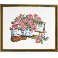 Eva Rosenstand counted cross stitch kit "Roses and fiddle", 40x50cm, DIY