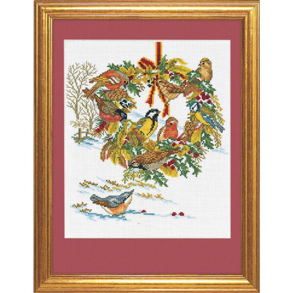 Eva Rosenstand counted cross stitch kit "Wreath and birds", 30x40cm, DIY