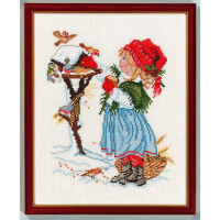 Eva Rosenstand counted cross stitch kit "Girl with birdhouse", 24x30cm, DIY