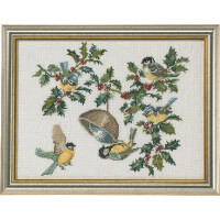 Eva Rosenstand counted cross stitch kit "Birds and holly", 29x39cm, DIY