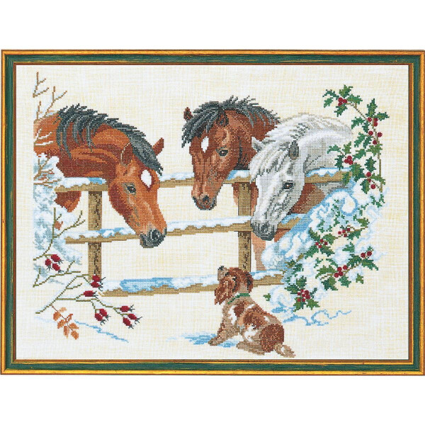 Eva Rosenstand set punto croce "Cavalli e cucciolo", schema di conteggio, 45x60cm
