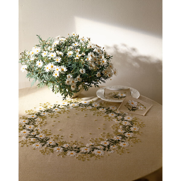 Eva Rosenstand Tablecolth counted cross stitch kit "Oxeye daisy", 130x130cm, DIY