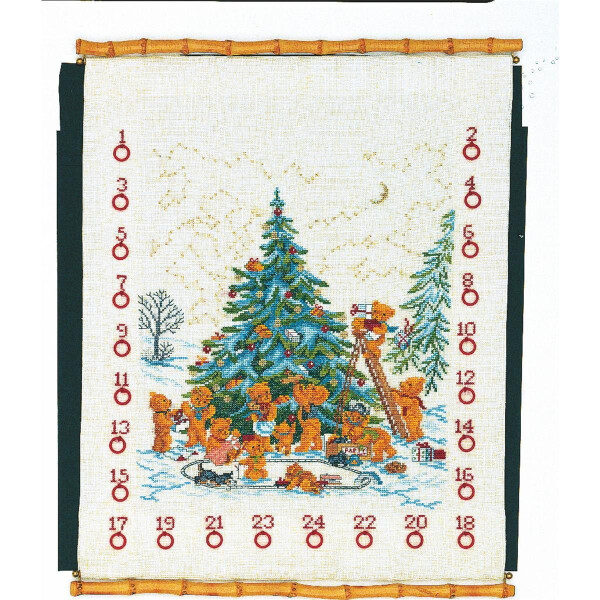 Eva Rosenstand Wallhanging Cross Stitch Set "Advent Calendar, Bears", Counting Pattern, 40x50cm