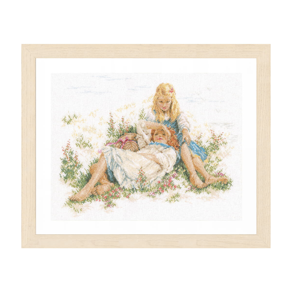 Framed Lanarte embroidery pack showing two children...