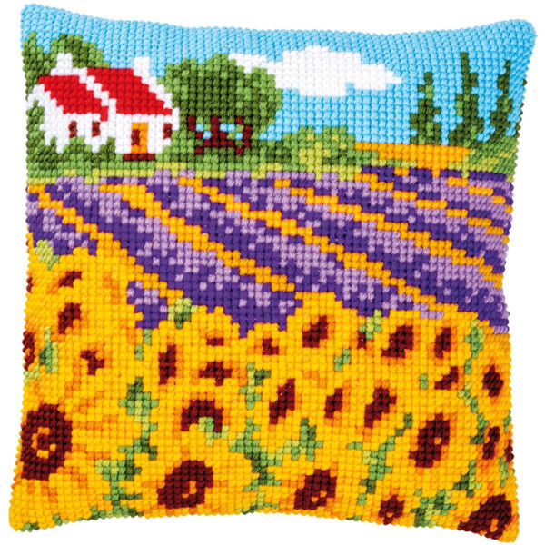 Vervaco stamped cross stitch kit cushion "Sonnenblumenfeld", 40x40cm, DIY