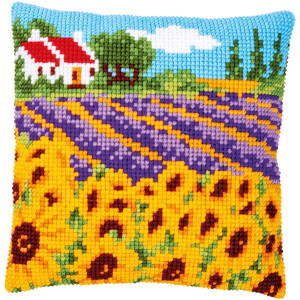 Vervaco stamped cross stitch kit cushion "Sonnenblumenfeld", 40x40cm, DIY