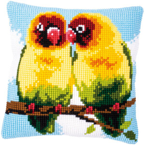 Подушка для вышивания крестом Vervaco "Влюбленные птицы", предварительно нарисованный дизайн вышивки, 40x40 см