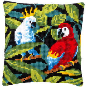 Подушка для вышивания крестом Vervaco "Тропические птицы", предварительно нарисованный дизайн вышивки, 40x40 см