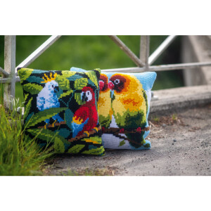 Vervaco stamped cross stitch kit cushion "Tropische Vögel", 40x40cm, DIY