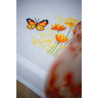 Vervaco Tischdecke Kreuzstich Set "Orange Blumen und Schmetterlinge", Stickbild vorgezeichnet, 80x80cm
