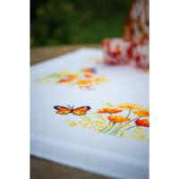 Vervaco Set de punto de cruz para mantel "Flores y mariposas naranjas", diseño de bordado pre-dibujado, 80x80cm