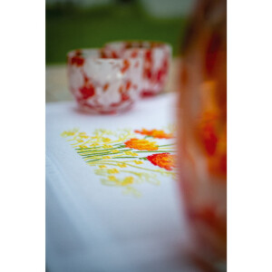 Vervaco stamped cross stitch kit tablechloth "Orange Blumen und Schmetterlinge", 40x100cm, DIY