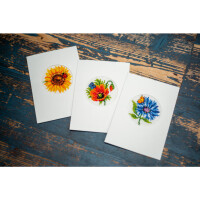 Vervaco greeting cards counted cross stitch kit "Summer flowers set of 3 pcs" Set of 3, 10,5x15cm, DIY