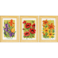Vervaco Set de punto de cruz en miniatura "Summer Flowers Set of 3", patrón de conteo, 8x12cm