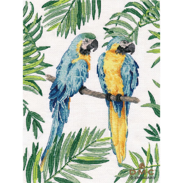 Oven Set punto croce "Blue and yellow macaw", schema di conteggio, 21x29cm