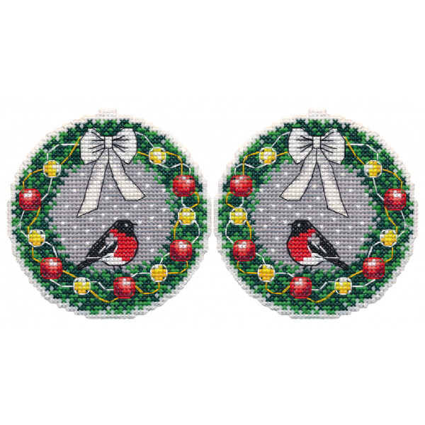 Oven counted cross stitch kit "Christmas bauble. Wreath", 9,2x9,2cm, DIY