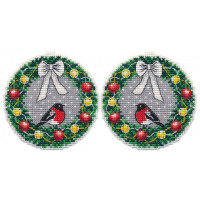 Oven counted cross stitch kit "Christmas bauble. Wreath", 9,2x9,2cm, DIY