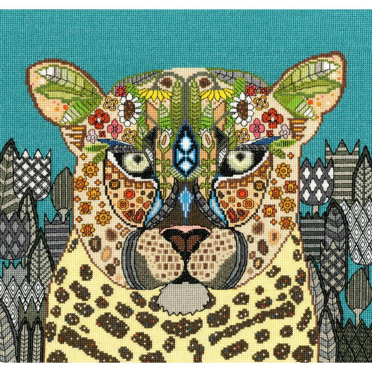 A vibrant illustration of a leopard with intricate...