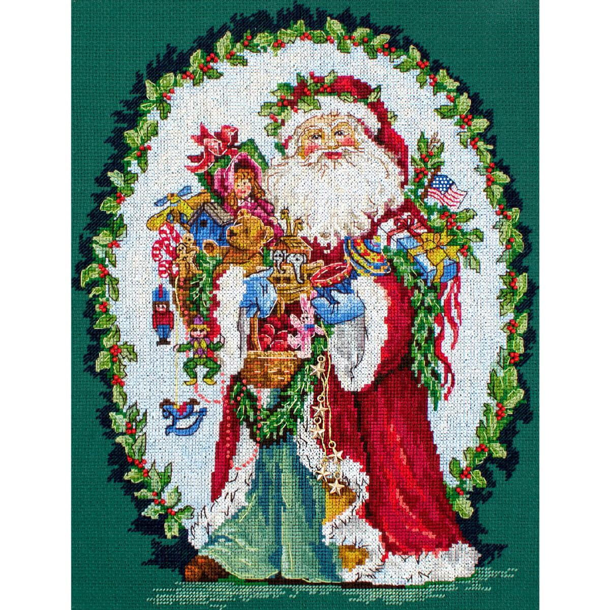 A detailed embroidery pack with Santa Claus holding a...