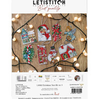 Letistitch Kruissteek set "Christmas Toy Kit No. 2, Set van 8" Telpatronen, 8x10cm