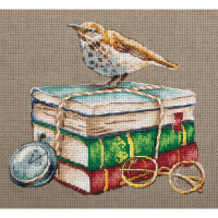 Panna counted cross stitch kit "Booklover (gray brown fabric)", 18,5x17,5cm, DIY