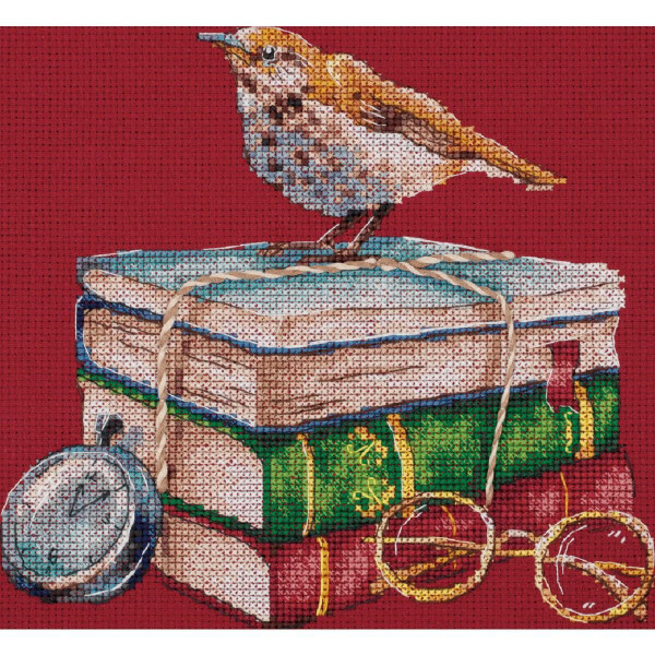 Panna counted cross stitch kit "Booklover (red fabric)", 21x19,5cm, DIY