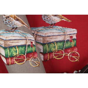 Panna counted cross stitch kit "Booklover (red fabric)", 21x19,5cm, DIY