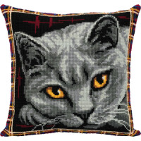 Panna counted cross stitch cushion kit "British blue cat", 40x40cm, DIY