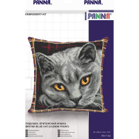 Panna counted cross stitch cushion kit "British blue cat", 40x40cm, DIY