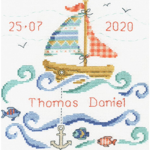 DMC counted cross stitch kit "Sail Boat Baby", 19x19cm, DIY