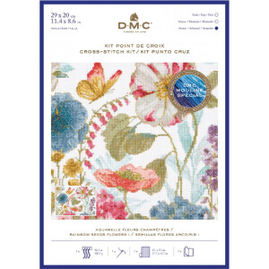 DMC Kreuzstich Set "Regenbogensamen Blumen I", Zählmuster, 29x20cm