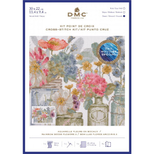DMC Kreuzstich Set "Regenbogensamen Blumen X", Zählmuster, 30x22cm